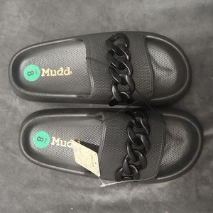 Mudd Mens Black Chain  Slides Sandals Unisex M Size 8 W 9.5